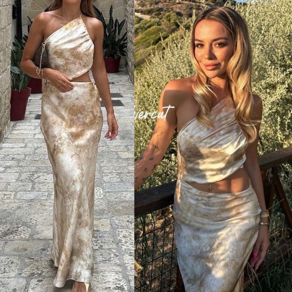 Zara Beige and Cream Maxi Dress